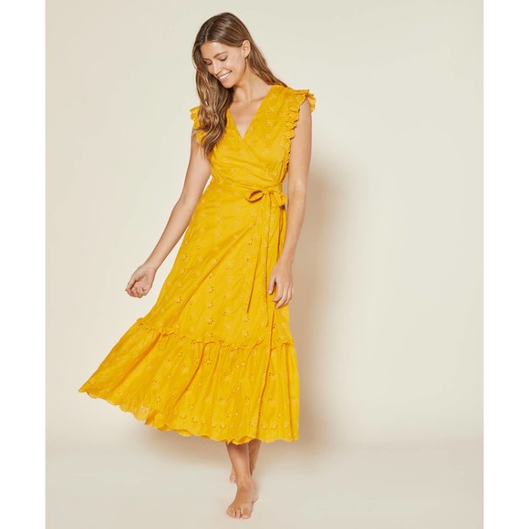 Outerknown Dresses & Skirts - Outerknown Eyelet Kahlo Wrap Dress Eyelet Yellow Golden Rod